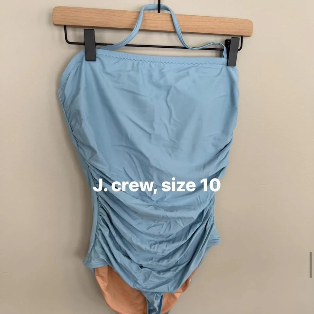 J.Crew Women Ruched Bandeau One Piece Swimsuit- Blue Mist - Picture 4 of 4